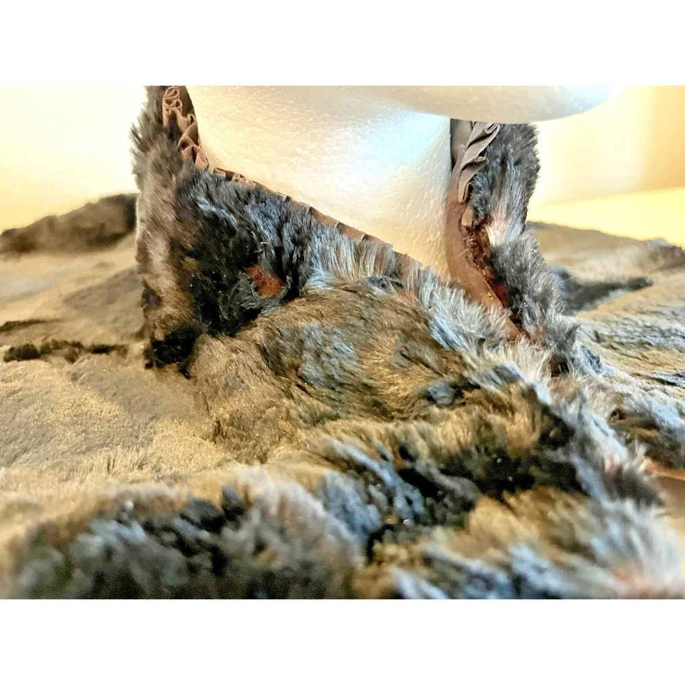 Vintage Fur Scarf Collar Shawl Wrap Black Plush w/ Ruching & Hook/Eye Closures
